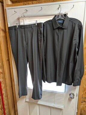 1- SetNautica black (large) Shirt with Charcoal Grey Pleated Dress Pants (36x30)